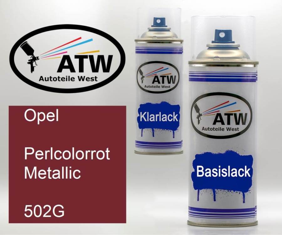 Opel, Perlcolorrot Metallic, 502G: 400ml Sprühdose + 400ml Klarlack - Set, von ATW Autoteile West.